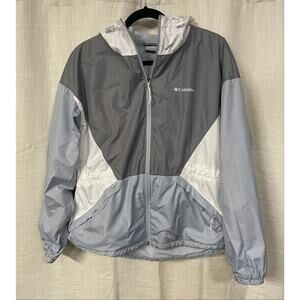 Columbia Light Grey White Grey Blue Full Zip Fleece Lined Jacket Adult Size Med